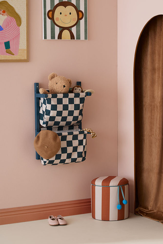 Kid's Concept - Półka ścienna materiałowa w szachownicę circus, check teal