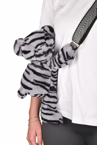 DOUDOU ET COMPAGNIE - pluszowa torba na ramię miś w zebrę, czarno-biały zebra