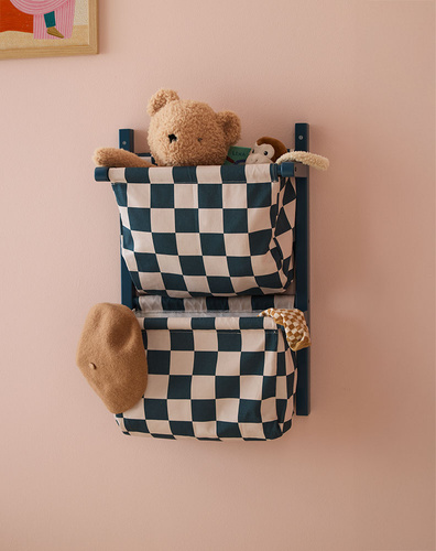 Kid's Concept - Półka ścienna materiałowa w szachownicę circus, check teal