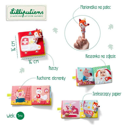 LILLIPUTIENS - Książeczka z mini-pacynką wielofunkcyjna Doktor Alice Lisiczka Alice 6 m+