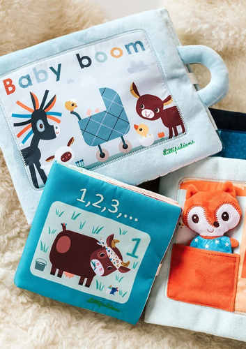 LILLIPUTIENS - Miękka książeczka aktywizująca z mini - przytulankami „Baby boom” Farma 18 m+