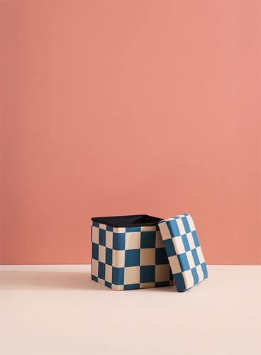 Kid's Concept - Pufa ze schowkiem w szachownicę - 30 cm, check teal